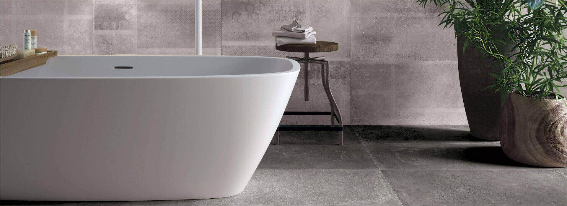 A Modern Bathroom Atmosphere with Dark Flooring